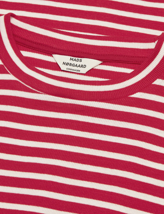 Mads Nørgaard - Copenhagen 2x2 Cotton Stripe Tuba Tee LS Rød og hvid med striber