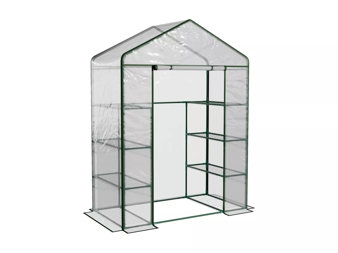 Serre de jardin balcon terrasse 8 étagères dim. 143L x 73l x 195H cm acier PVC imperméable anti-UV transparent vert