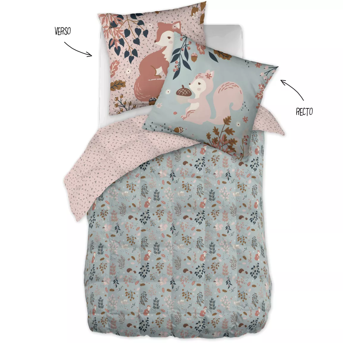 Couette imprimée enfant et sa taie d'oreiller (140 x 200 cm) Tamia Multicolore