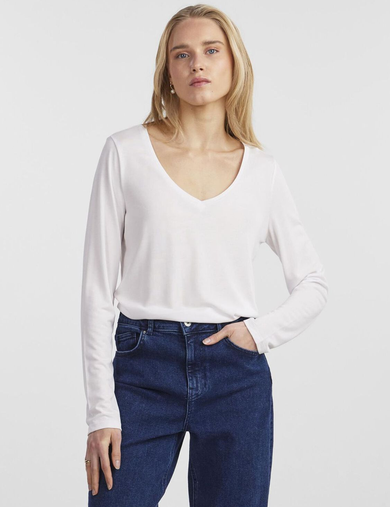 PIECES T-SHIRT BASIQUE KAMALA MANCHES LONGUES BLANC