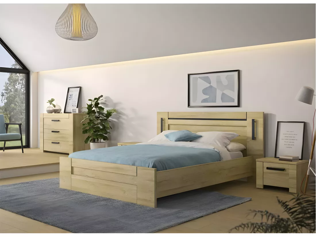 Chambre Adulte Complète (140*190) Chêne blond - MARCELLINO