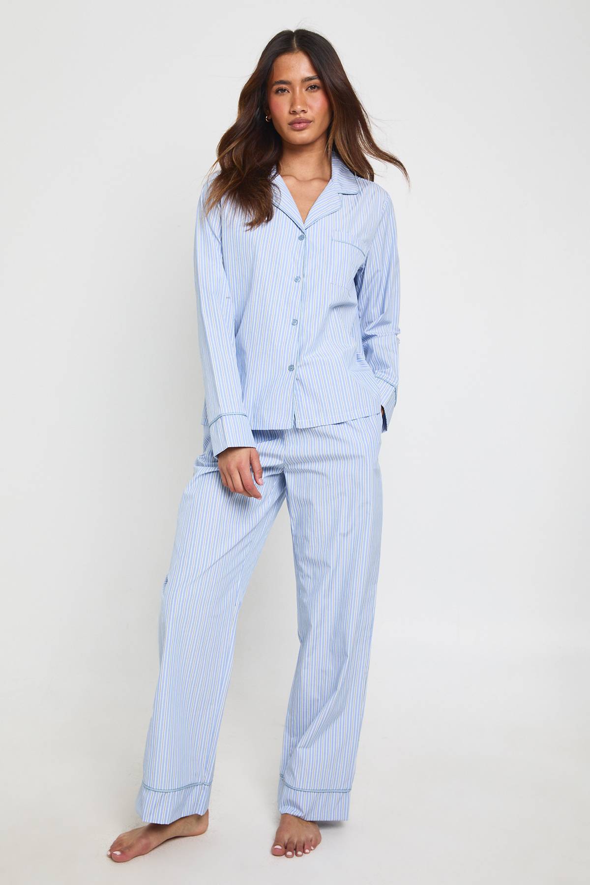 boohoo Ensemble De Pyjama Chemise À Manches Longues Et Pantalon En Popeline De Coton À Fines Rayures