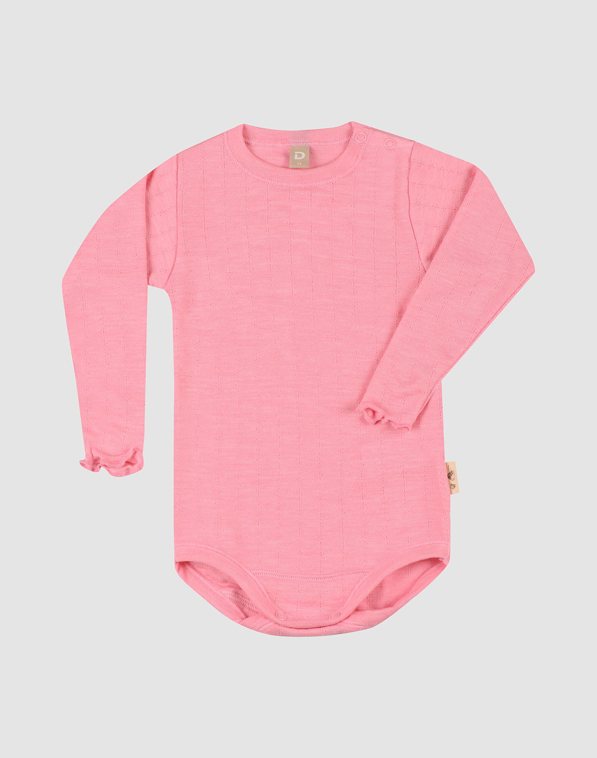 Pointelle romper met lange mouw van merinowol/zijde voor baby's