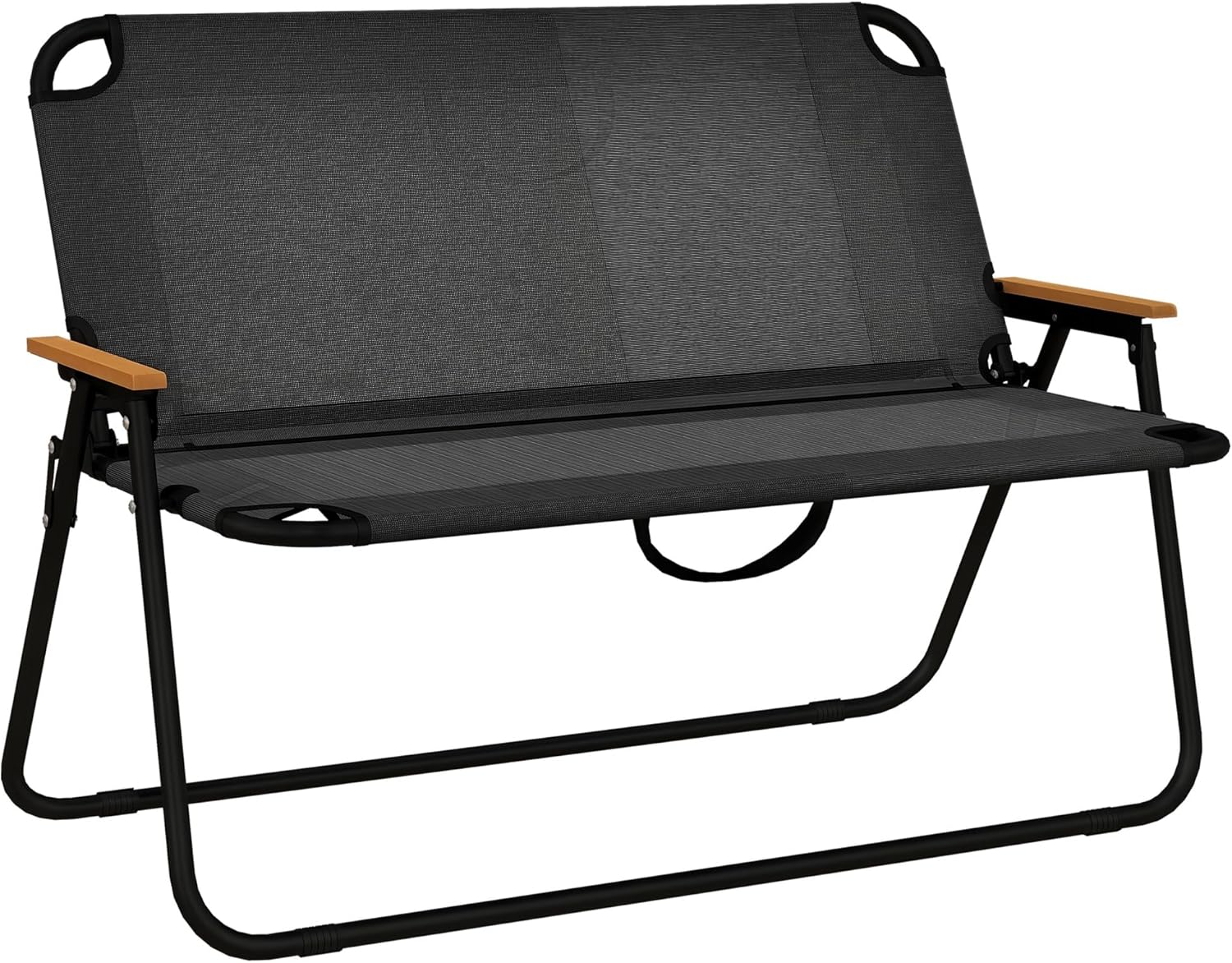 Outsunny 2-Sitzer Gartenbank, Sitzbank, Klappbare Campingbank, Klappbank bis 220 kg belastbar, für Camping, Terrasse, Mesh, Schwarz, 108 x 65 x 73 cm