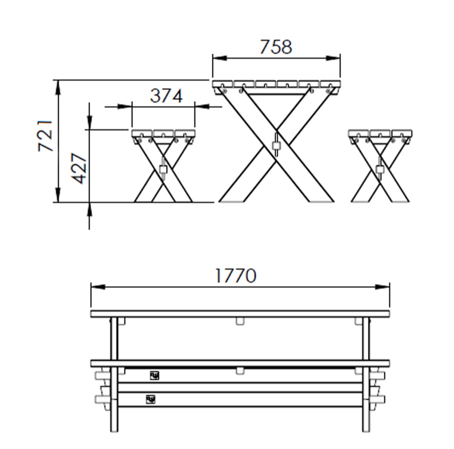Celine table de pique nique et bancs en bois 177 cm - marron/blanc