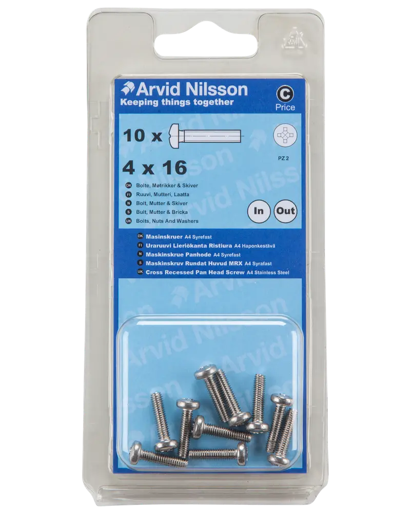 Arvid Nilsson Maskinskrue A4 PH M4 x 16 mm 10-pak