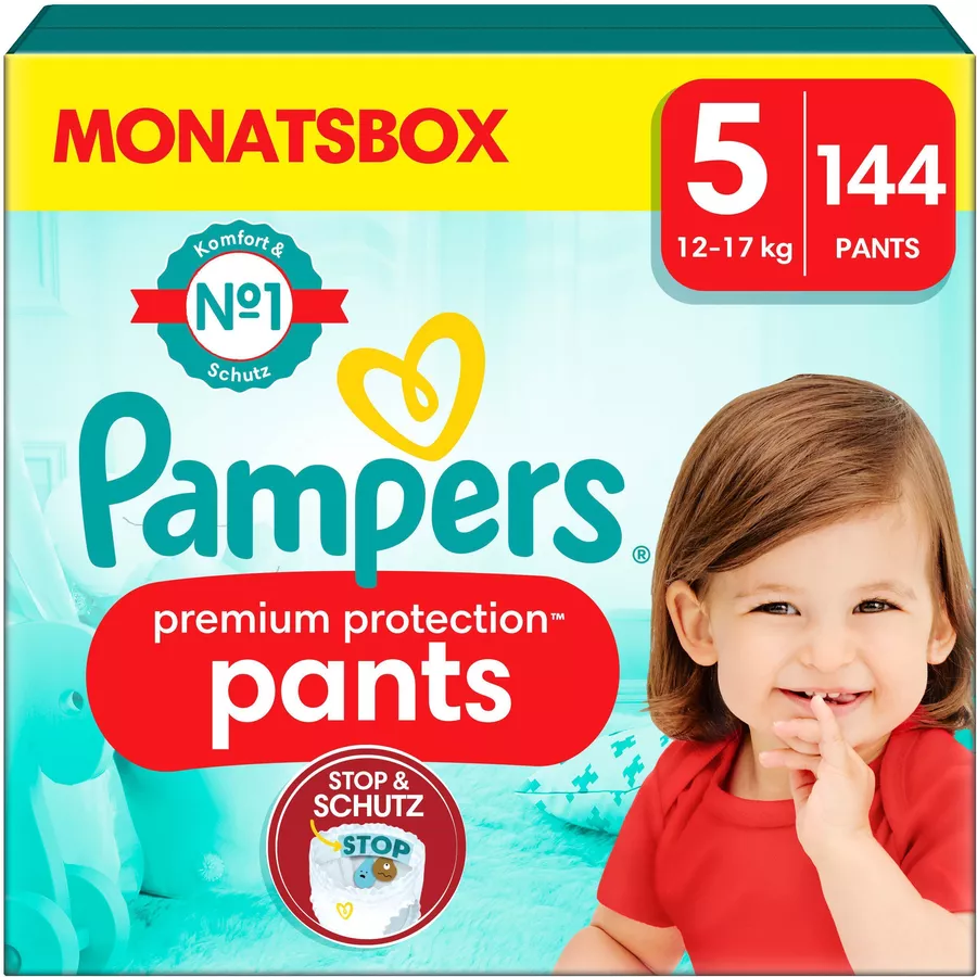 Pampers Premium Protection Pants, Gr. 5, 12-17kg, Monatsbox (1x 144 Windeln)
