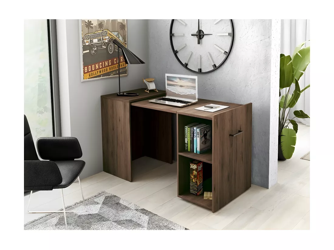Bureau pliable spécial petite espace collection FLIP coloris chêne foncé.
