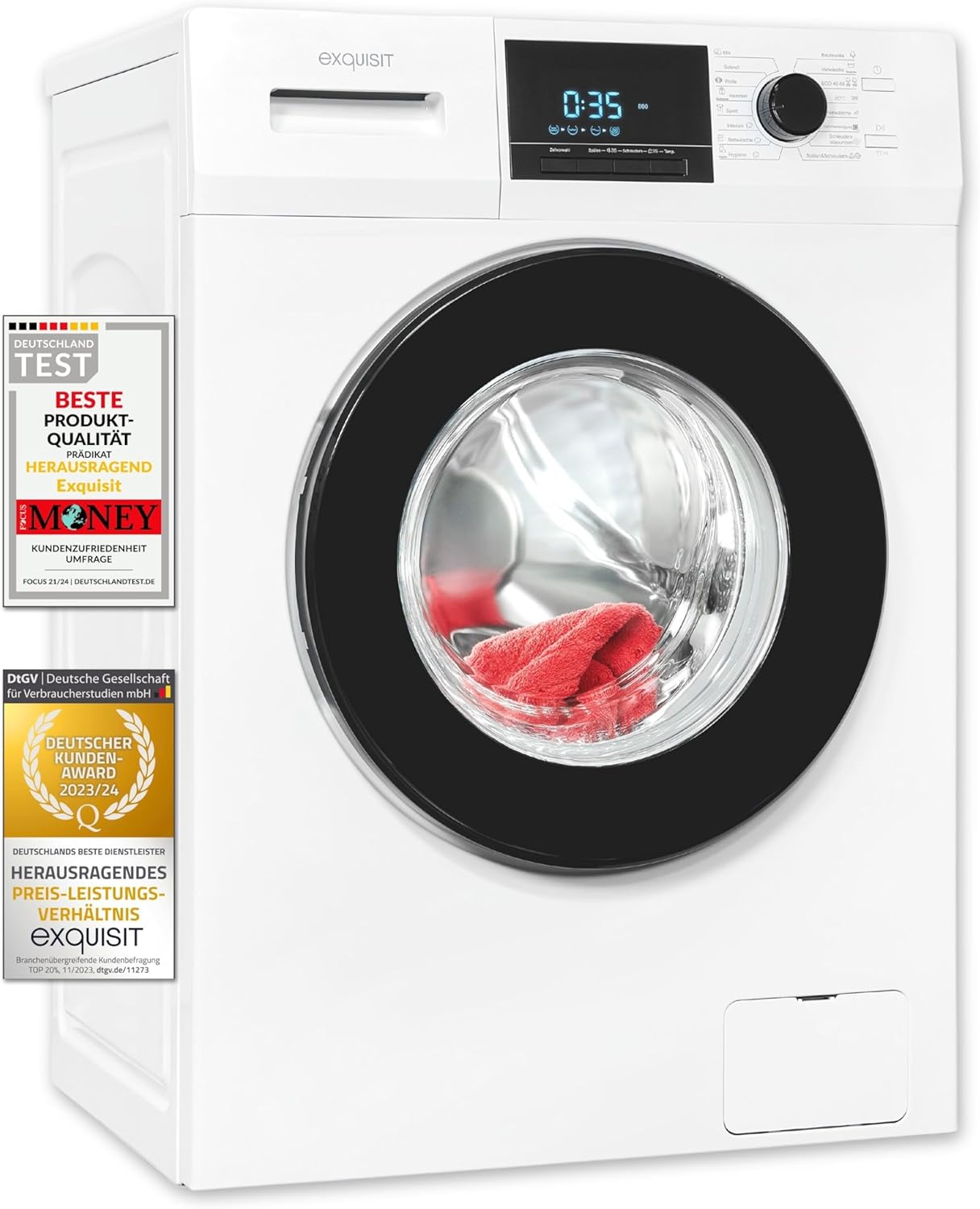 Exquisit Waschmaschine WA9214-340A weiss | 9 kg Fassungsvermögen | Energieeffizienzklasse A | 16 Waschprogramme | Kindersicherung | Startzeitvorwahl