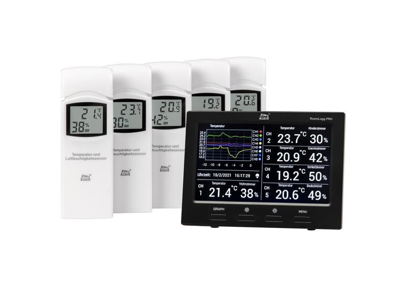 dnt Funk-Thermometer Raumklimastation RoomLogg PRO Funk-Raumklimastation RoomLogg PRO, misst Temperatur und Luftfeuchtigkeit