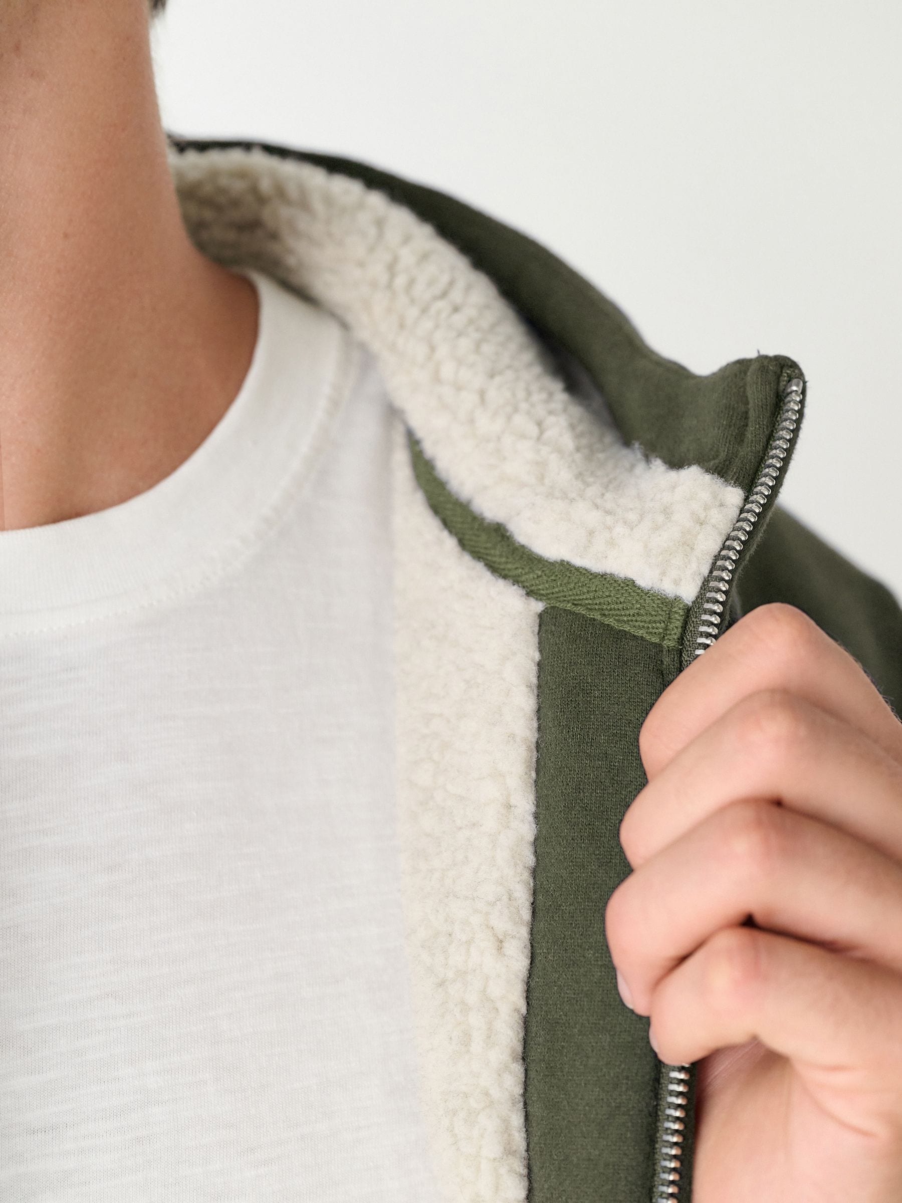 Kakigroen - Borg hoodie met fleecevoering en volledige ritssluiting