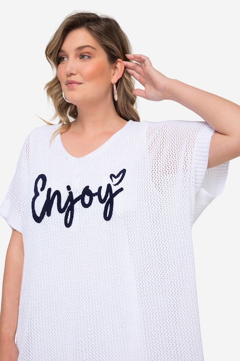 Pullover, oversized, Ajourstrick, ENJOY, V-Ausschnitt