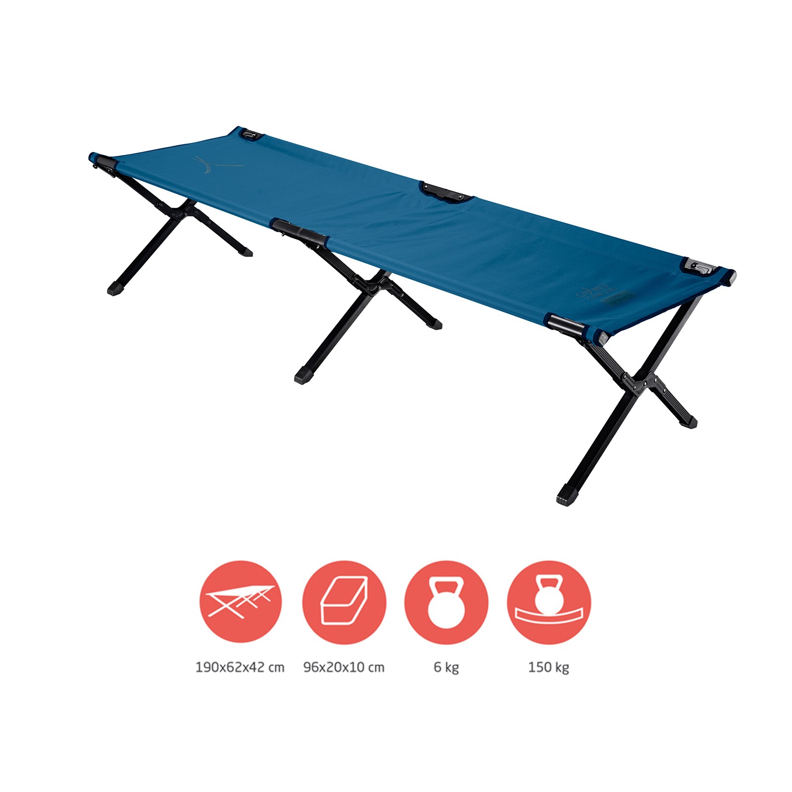 GRAND CANYON Alu Feldbett Topaz M/L Camping Liege Gäste Klapp Bett Groß 150 kg Modell: Medium - Dark Blue