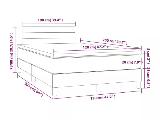 Sommier tapissier matelas et LED Marron foncé 120x200 cm Tissu