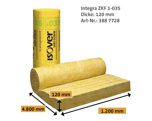 ISOVER Integra 1-035 wrijvingspasisolatie voor hellende daken, 4800 mm x 1200 mm x 120 mm