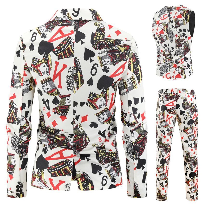 Sheck - Blazer met één knoop en pokerprint / Vest met knoopjes / Taps toelopende pantalon / Set