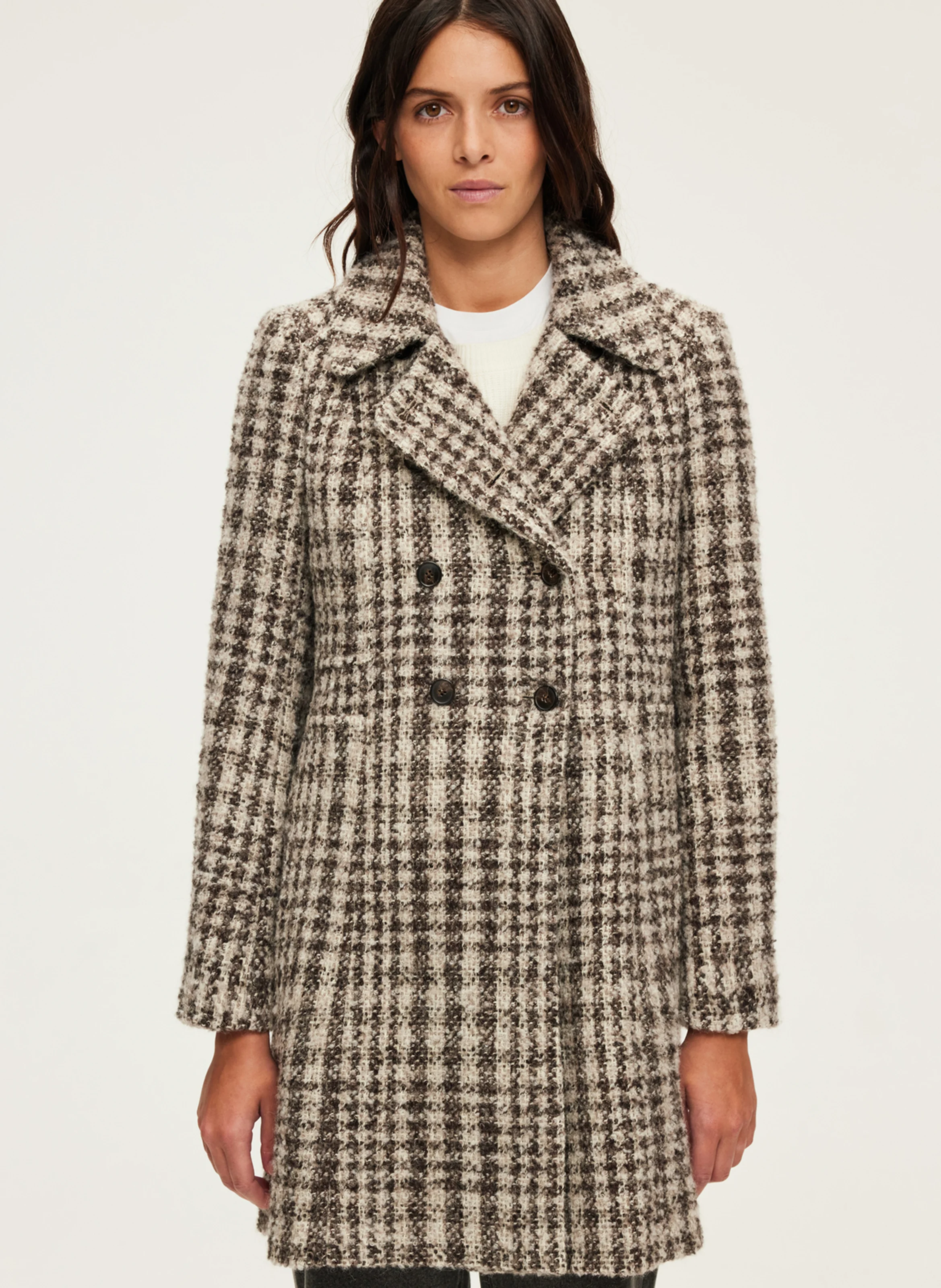 LIVIE - Manteau col classique à carreaux | Marron