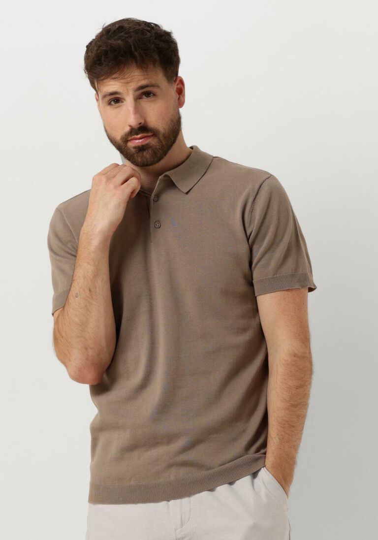 PURE PATH taupe pure path polo knit polo with chestprint