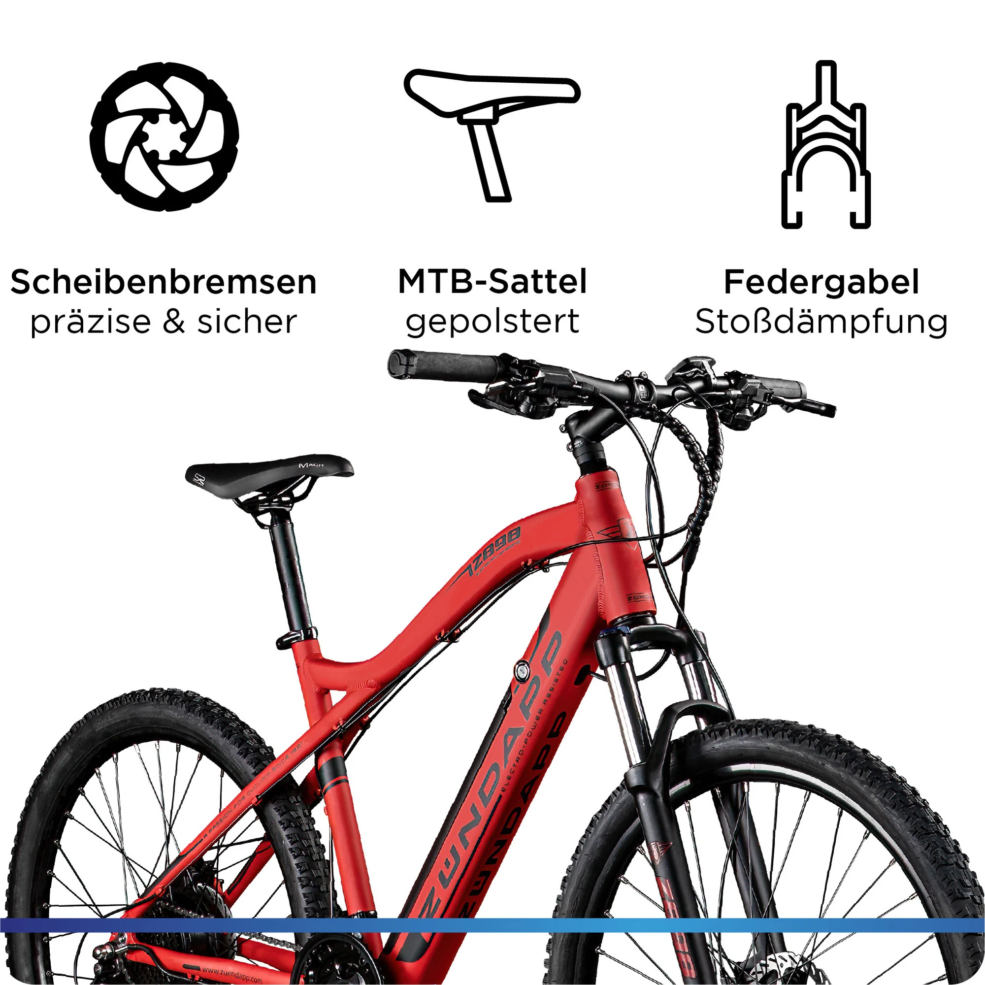 Zündapp Z898 E-Bike E Mountainbike 27,5 Zoll Pedelec 170 - 190 cm Hardtail MTB 24 Gang rot
