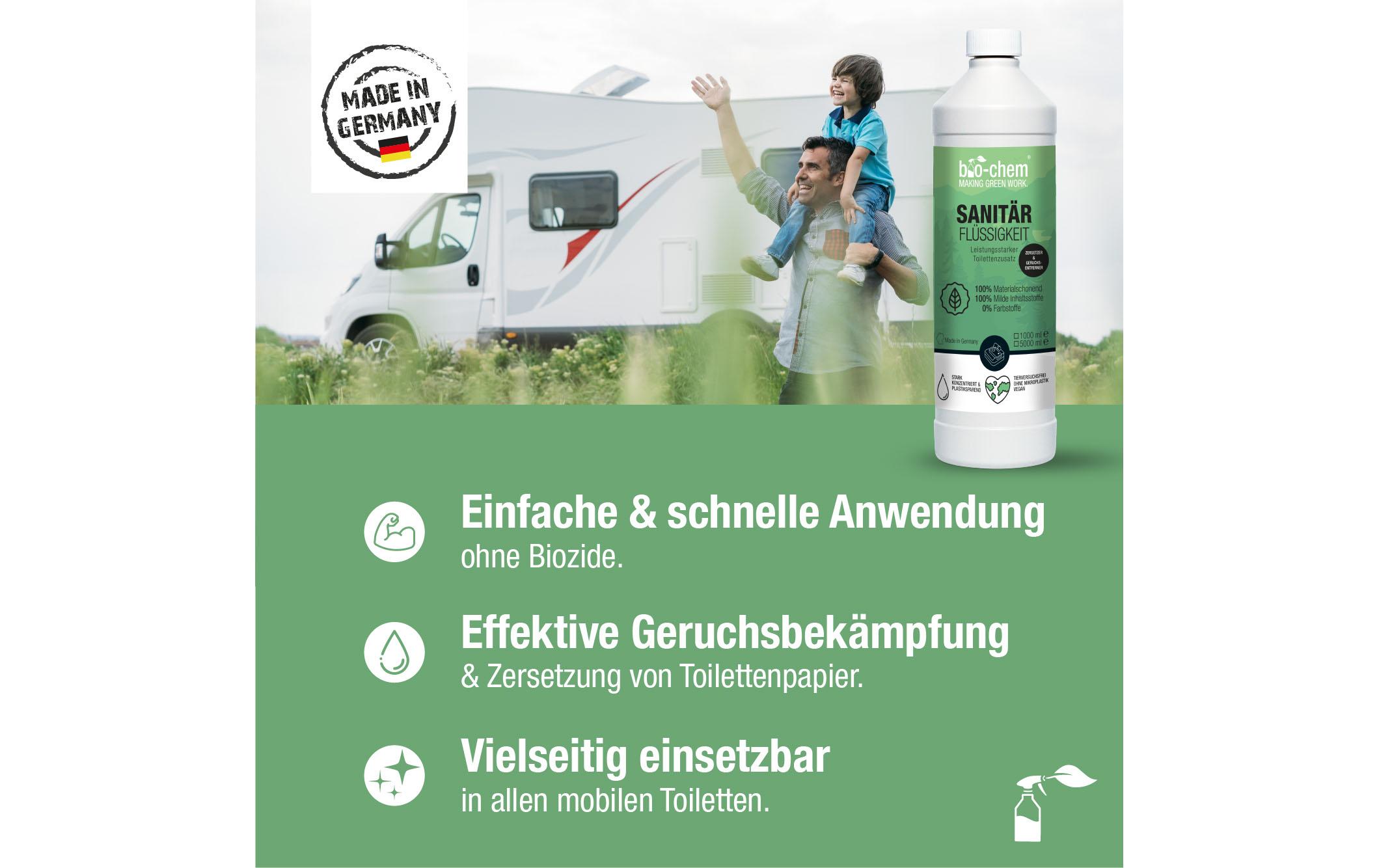 Sanitärflüssigkeit 1 lSanitärzusatz für den Abbau von Fäkalien und die Zersetzung von Toilettenpapier