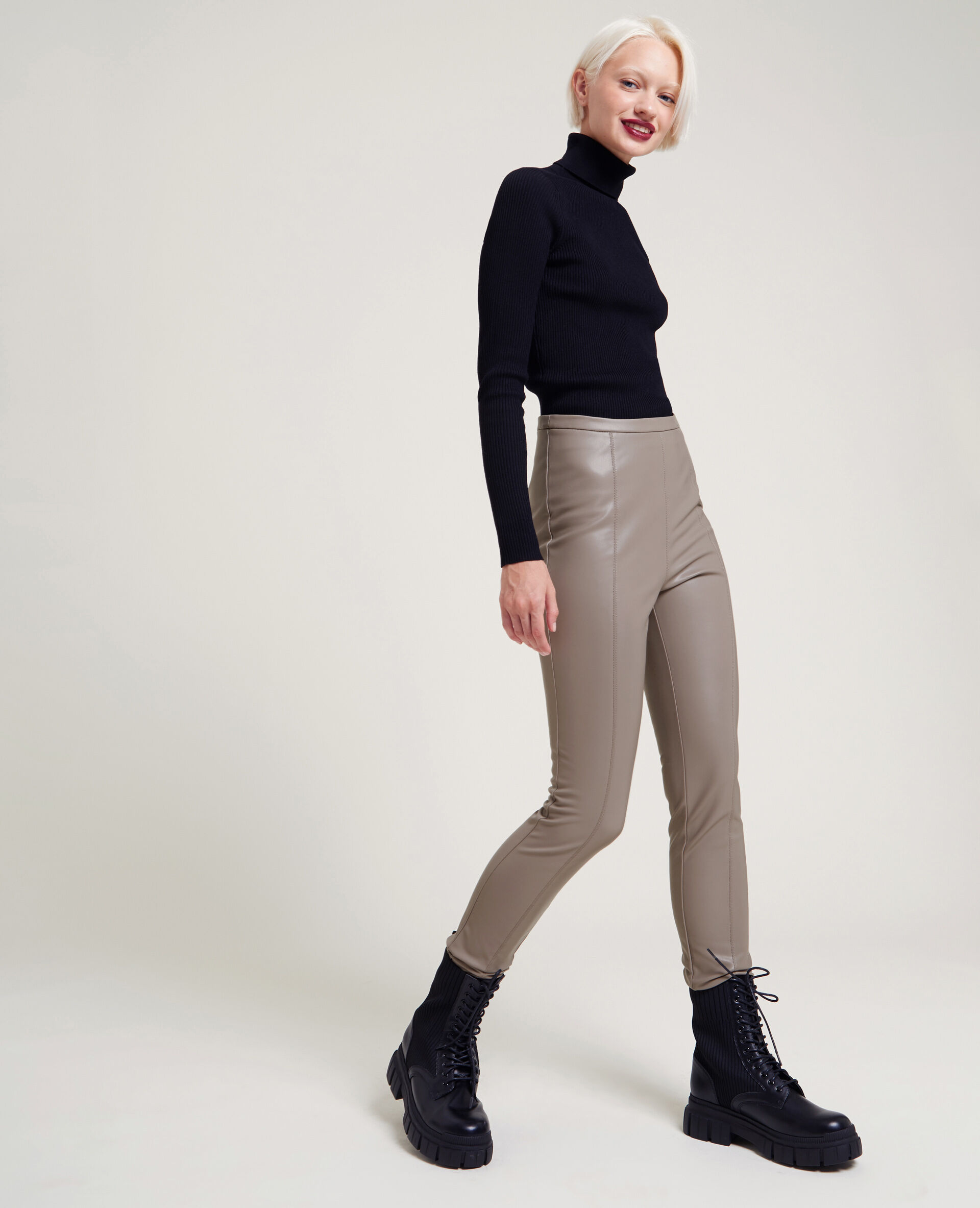 Legging simili cuir - Taupe