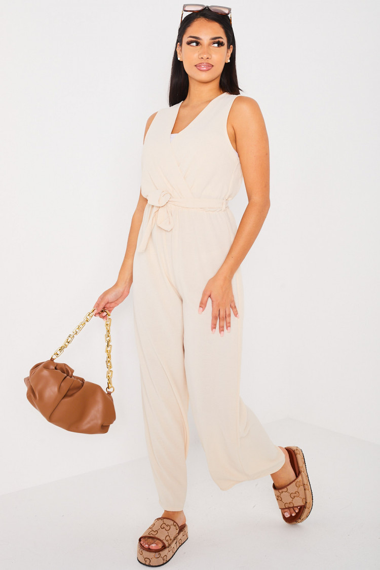 Combinaison pantalon ceinturée beige