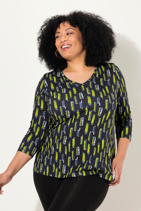 Longshirt, A-Linie, V-Ausschnitt, 3/4-Arm