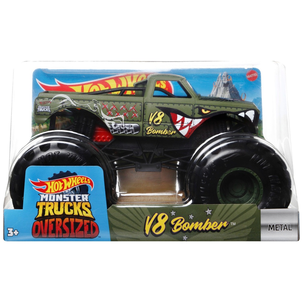 Hot Wheels Monster Trucks im Maßstab 1:24 – V8 Bomber, grünes Die-Cast-Spielzeugfahrzeug
