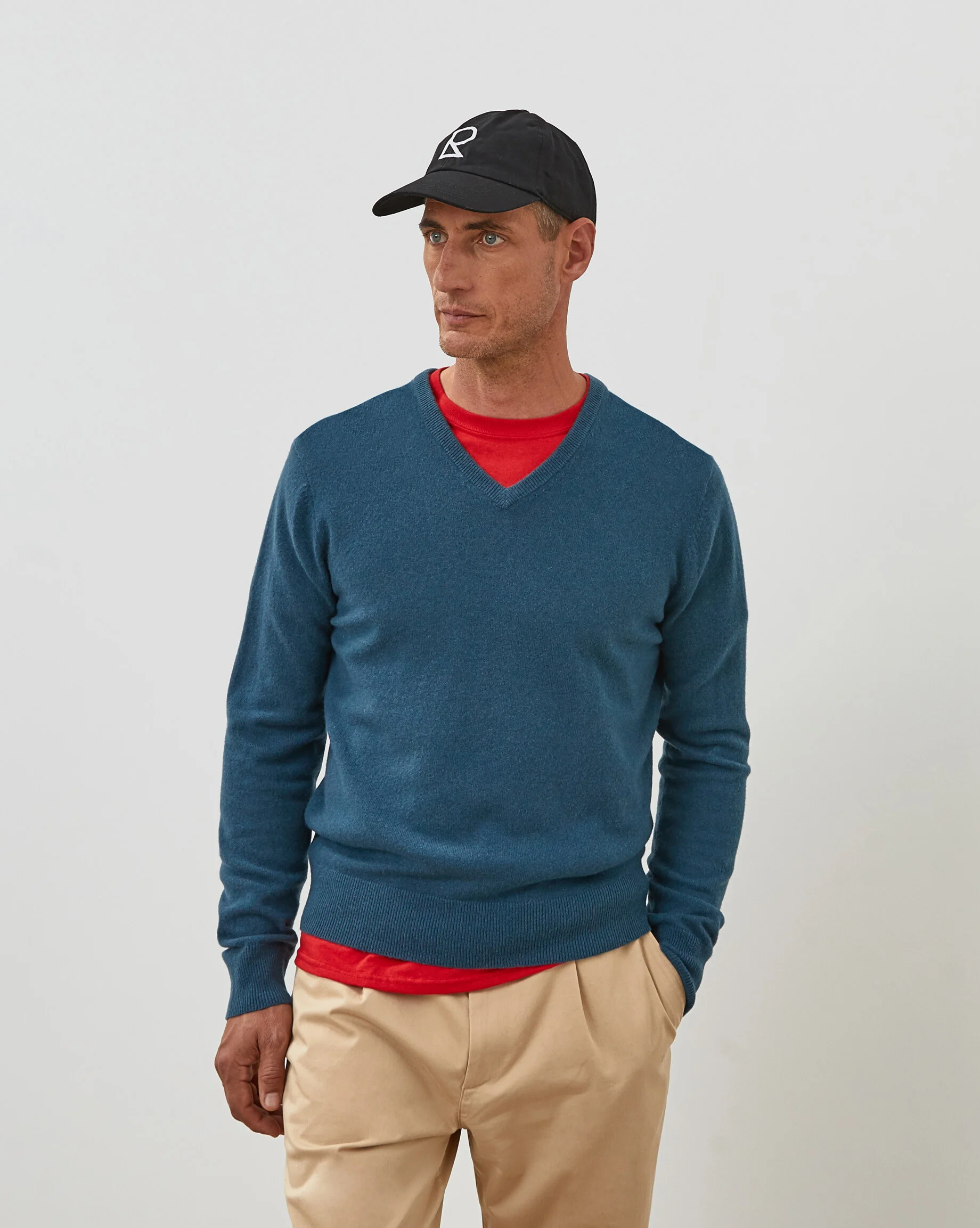 Pull homme col v en cachemire 2 fils | Bleu