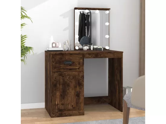 Coiffeuse avec LED chêne fumé 90x50x132,5 cm bois d'ingénierie