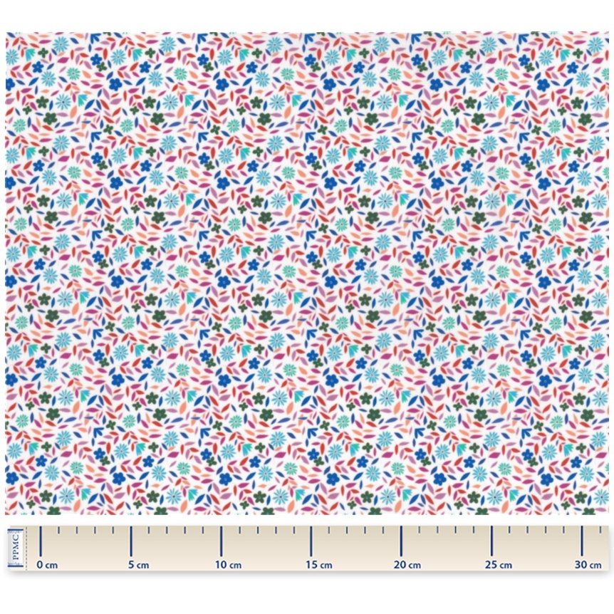 Tissu Coton Au Mètre Ex2445 Brindilles Fleuries Fond Blanc