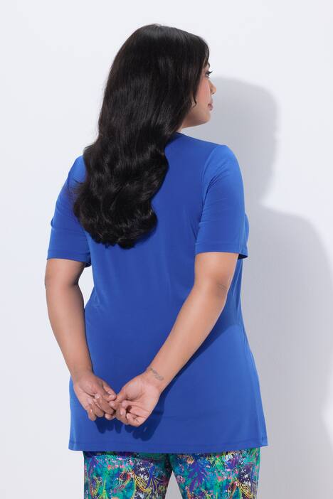 Longshirt, Keyhole, A-Linie, Rundhals, Halbarm, azurblau