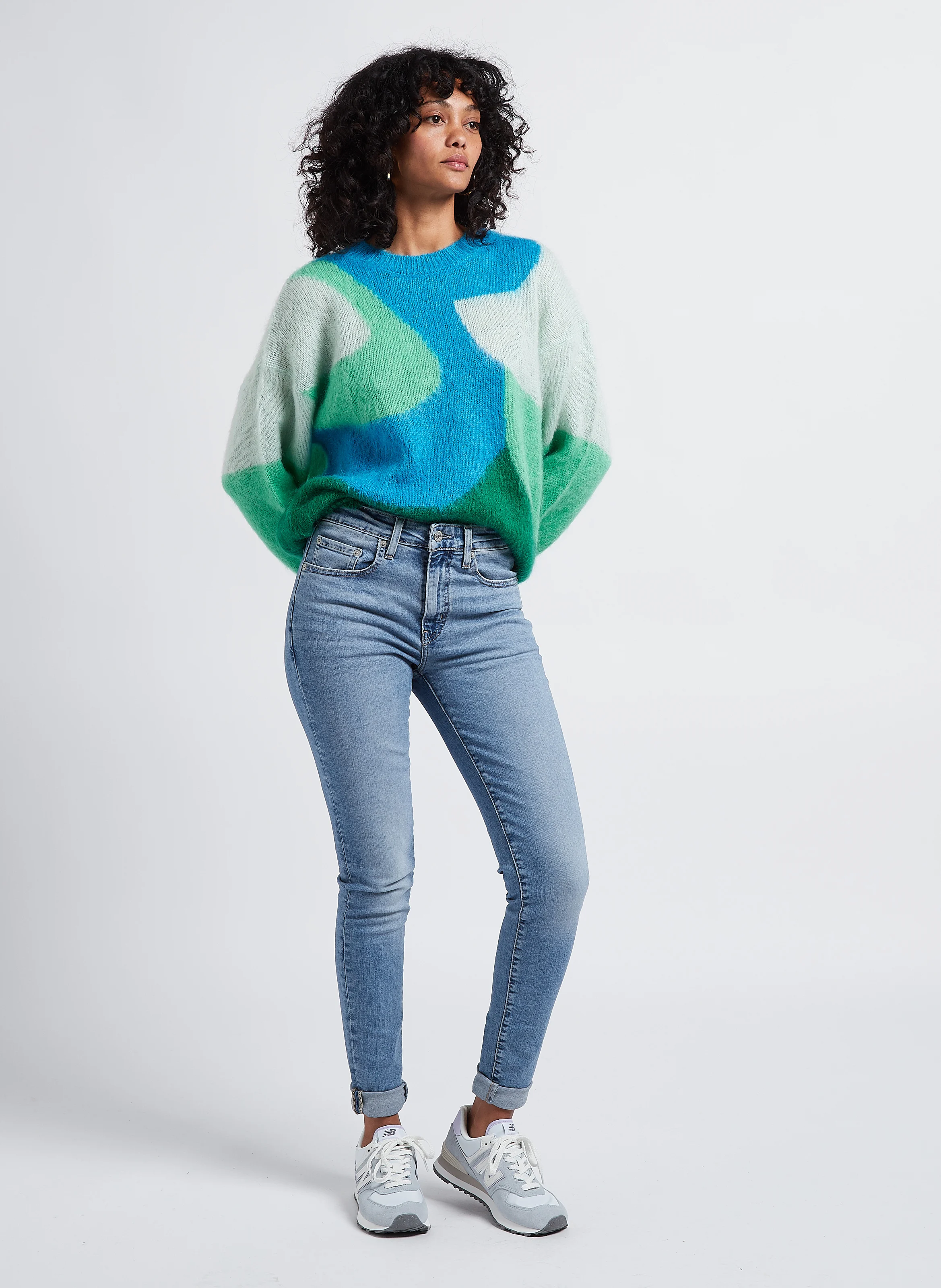 OVIEDO - Pull col rond jacquard en maille mélangée | Vert