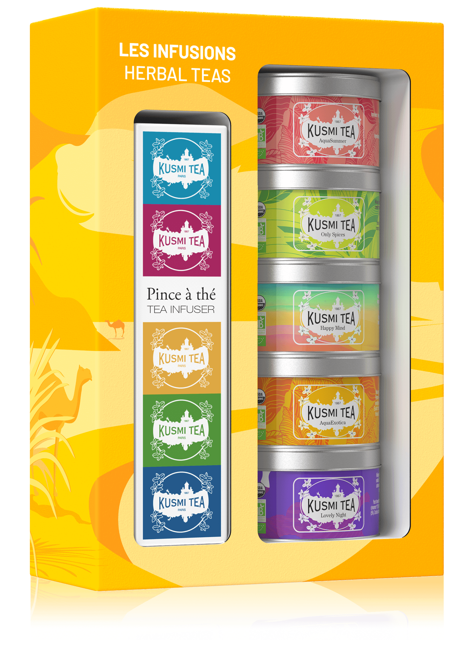 Coffret Les Infusions bio avec une pince à thé-Mélange d’infusions bio hibiscus, rooibos