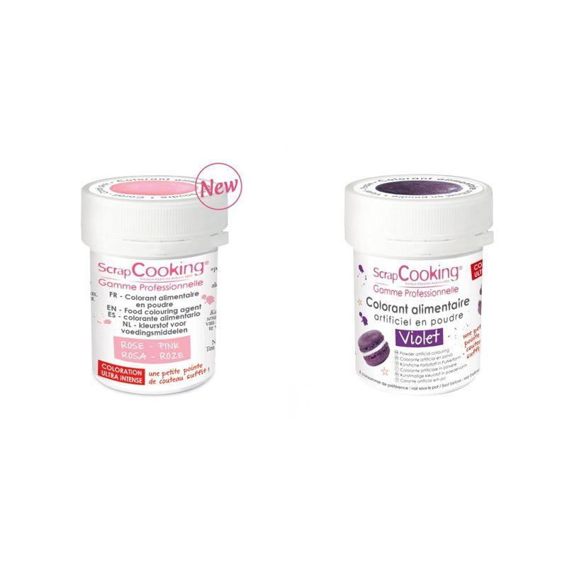 2 colorants alimentaires en poudre - violet-rose poudré Scrapcooking