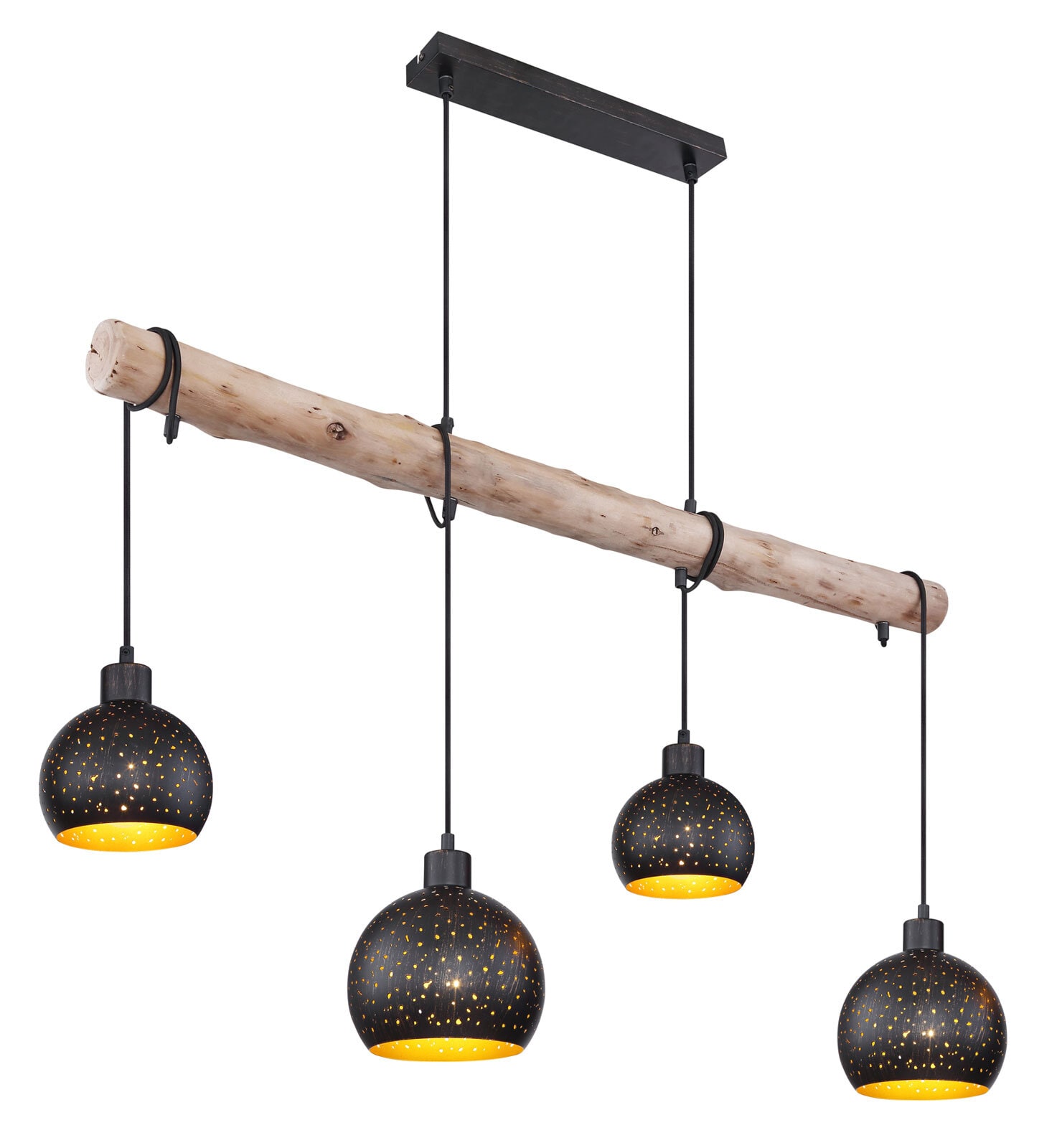 ADAJA Pendellampe schwarz 15452-4H, B/H/T: 100 x 120 x 18 cm, Metall, Holz