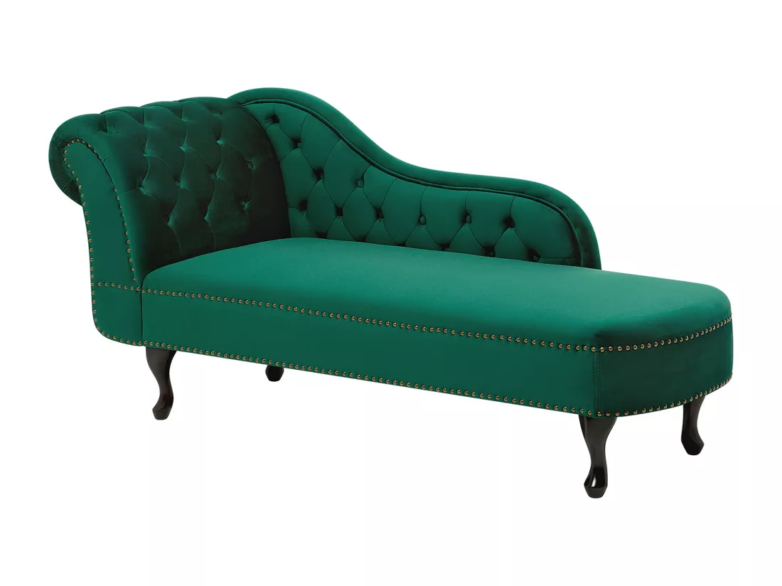 Chaise longue Chesterfield en velours vert côté droite NIMES