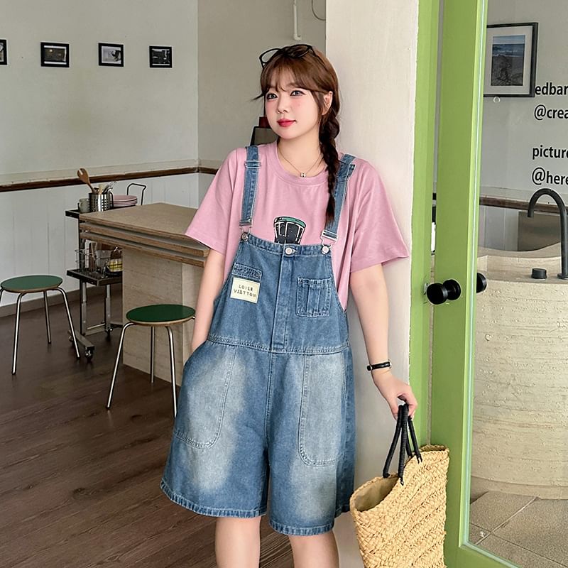 Ashteroid - Gewassen denim tuinbroek shorts