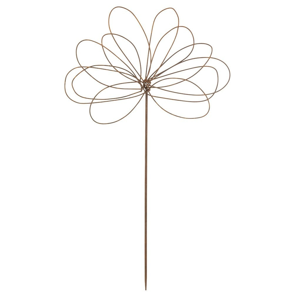 Ornement de jardin en forme de grande fleur en métal rouille