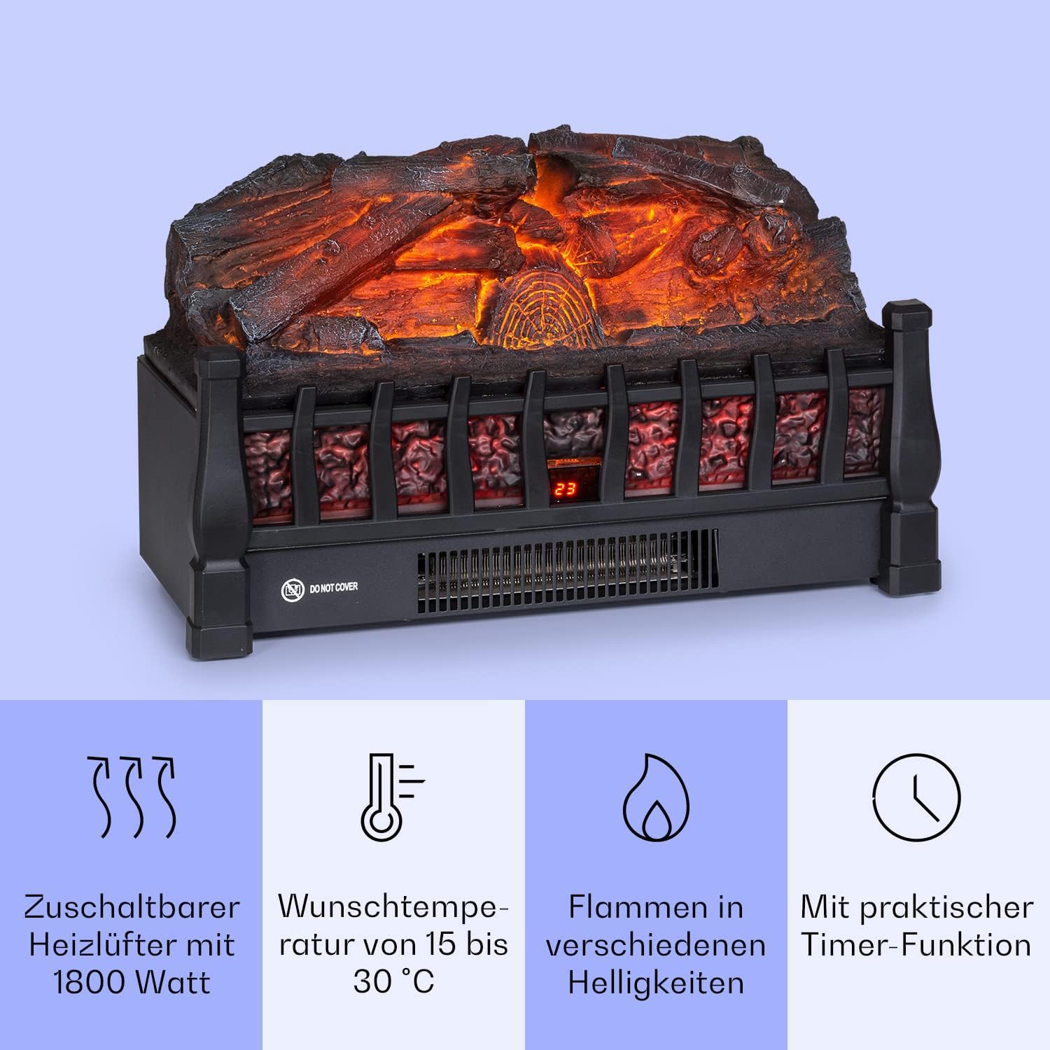 Klarstein Elektrokamin, Elektro Heizungen für Wohnzimmer & Innenräume, Elektrischer Kamin mit LED Flammen, Kamin mit App-Control, Heizlüfter mit Timer, Einstellbarer Thermostat, Heizung 1800 W