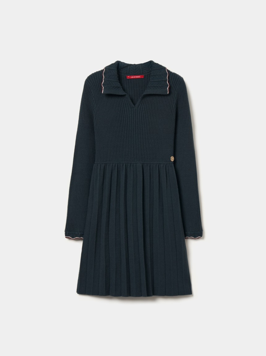 Vestido malha canelada com pregas
