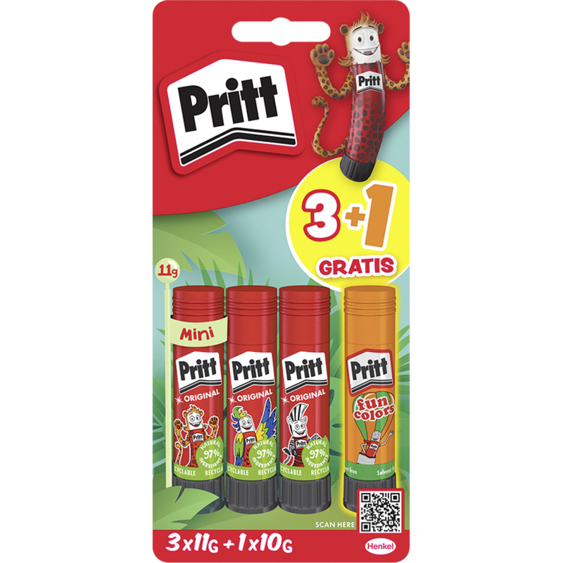 Pritt Klebestift Tierisch wild, 3+1 Gratis, 11 g