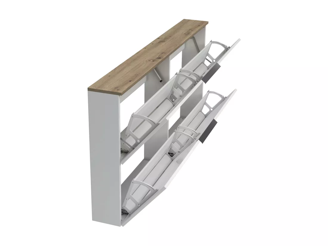 Meuble à chaussures Tubatse, Meuble à chaussures, Armoire d'entrée polyvalente, Rangement pour chaussures, Made in Italy, 160x19h80 cm, Blanc brillant et chêne