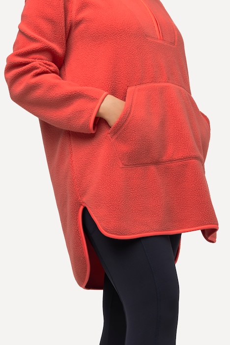 Long-Teddy-Fleecepullover, Kapuze, Zipper, Langarm