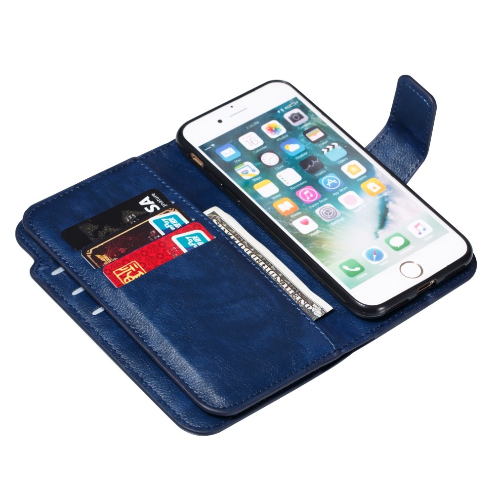 iPhone SE (2022/2020) / 8 / 7 Leder Wallet Etui Tasche mit 9 Kartenfächern - Dunkelblau