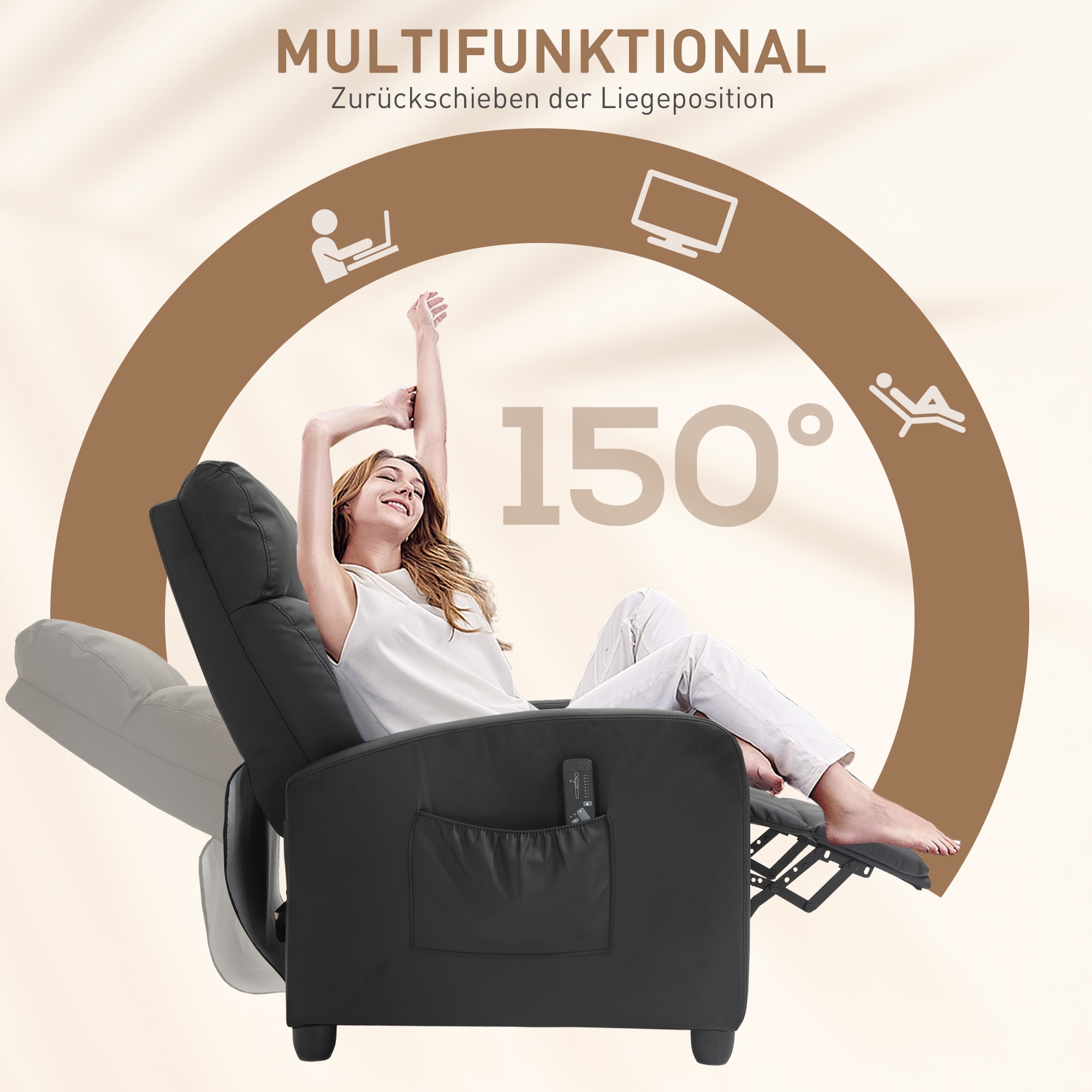 HOMCOM Massagesessel mit kabelgebundener Fernbedienung schwarz 68B x 88T x 98H cm