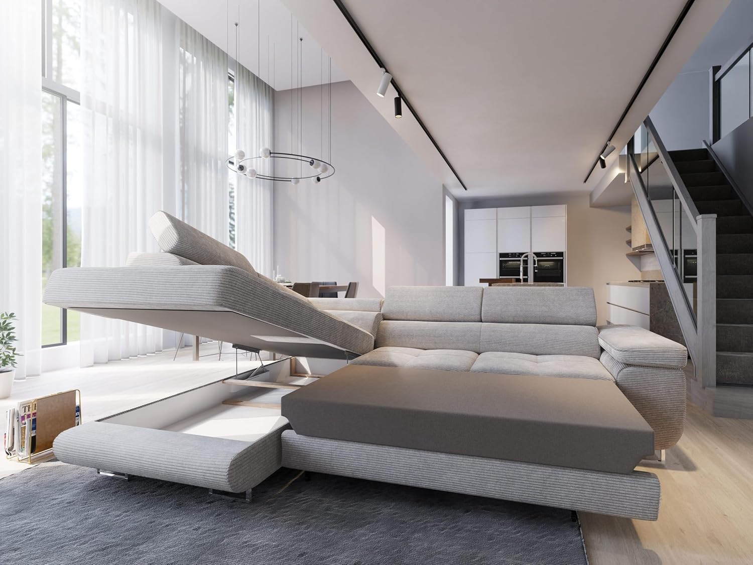 Masseno Ecksofa APIRO L-S mit Schlaffunktion L-Form, Sofa mit Bettkasten, Wohnzimmersofa, Couch, Soffa, Bettsofa, Couchgarnitur- Graphitfarben, POSO 34