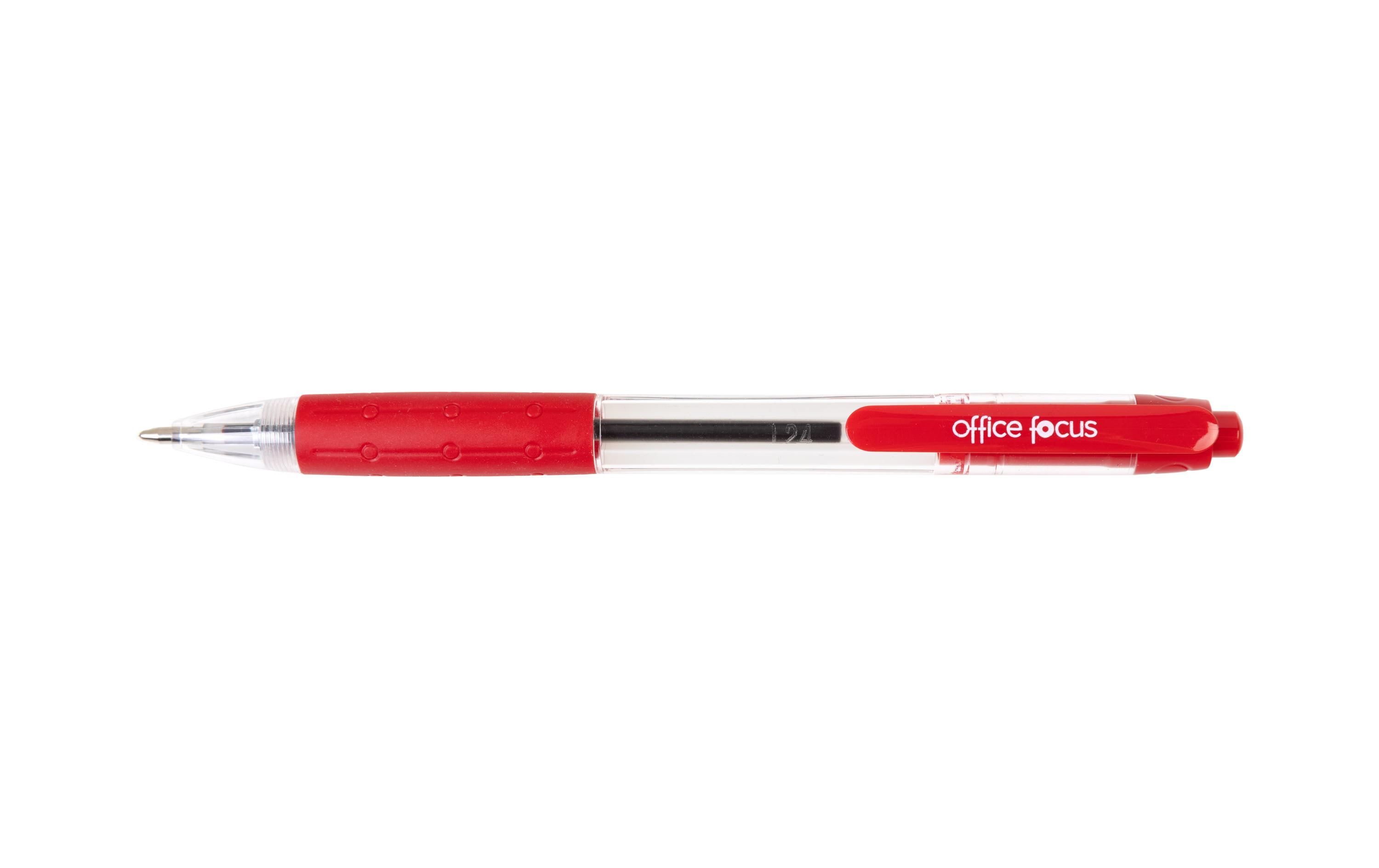 Kugelschreiber Office Focus 1 mm Mine, Rot, 12 StückDruckkugelschreiber mit Clip und weichem Griff