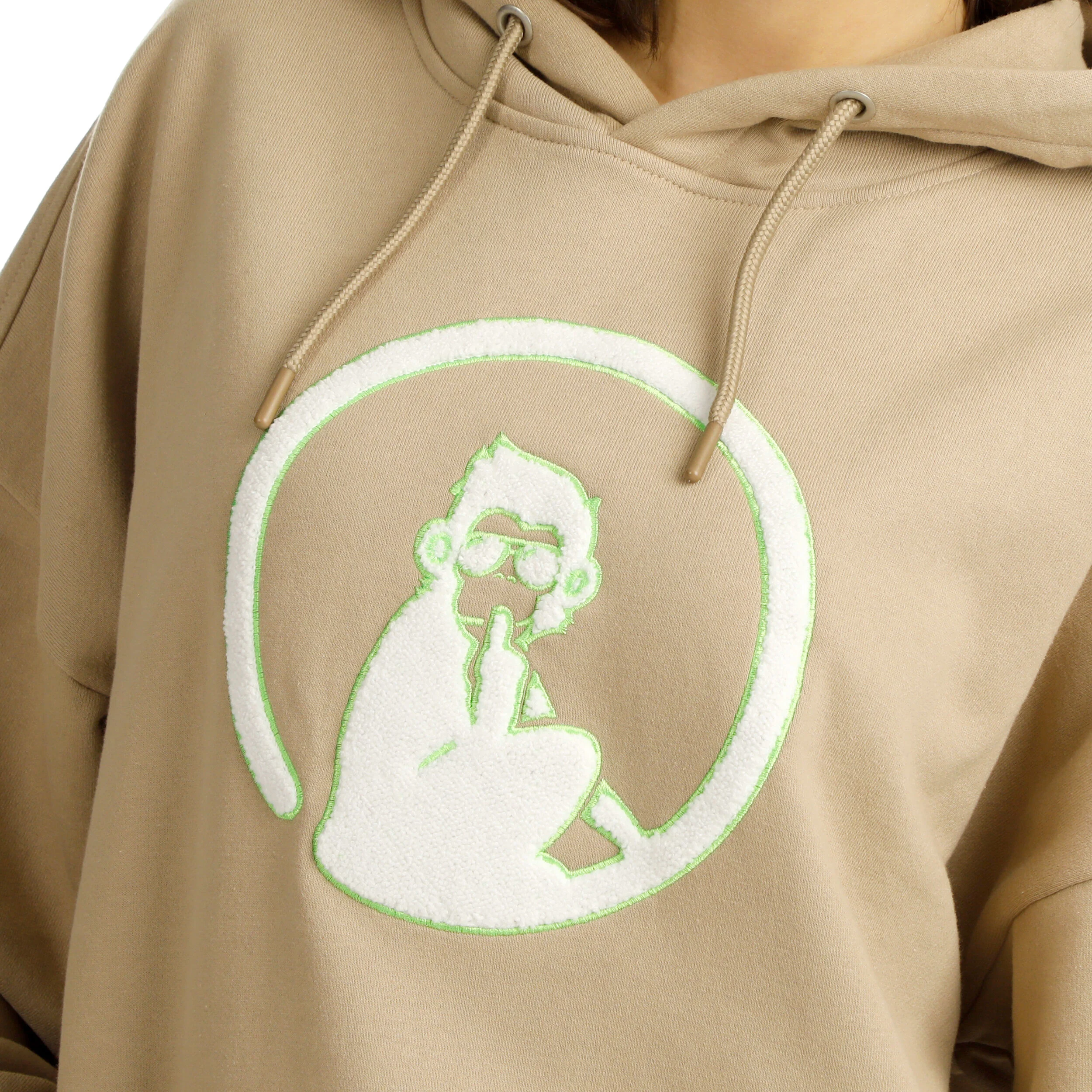 Quiet Please Wild Oversize Embroided Sweat À Capuche Femmes - Beige , Vert Fluo