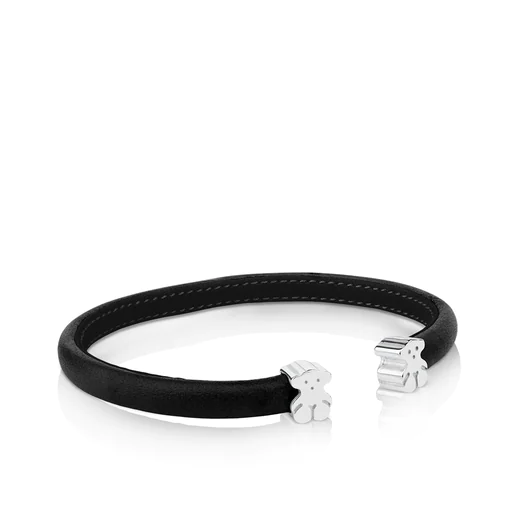 Pulseira Sweet Dolls em couro prateado e preto.